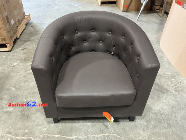 Lot 44-155i - $150 Retail price - Brown Tub Chair - Faux Leather, Button Tufted E-Commerce Return, A basic inspection has been given to this item. Sold AS...