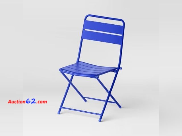 Lot 44-4081b - Metal Slat Blue Folding Camping Chair Appears New, A basic inspection has been given to this item. Sold AS-IS.