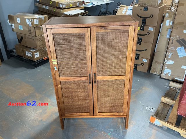 Lot 44-543e - $280 Retail price - Mid-Century Modern Cane Door Cabinet Not Tested See All Photo's E-Commerce Return, A basic inspection has been given to ...