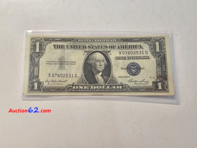 Lot 44-8370g - 1935E SERIES $1 SILVER CERTIFICATE. REAL CLOSE TO BEING UNCIRCULATED. NICE AND CRISP. FROM BACK IN THE GOOD OLD DAYS WHEN THEY SAID "PAYABLE...