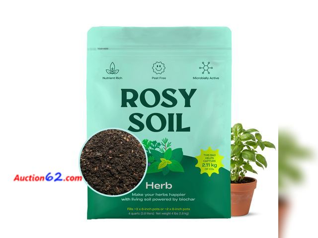 Lot 44-2675f - Rosy Soil Herb Mix, Organic Indoor and Outdoor Herb Potting Soil, 4 Quarts Appears New, A basic inspection has been given to this item. Sold...