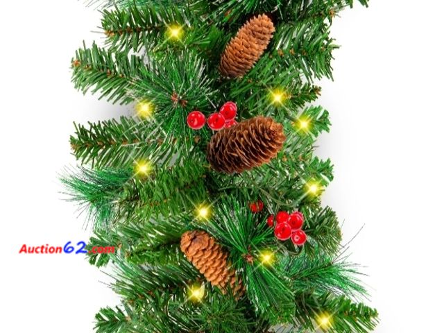 Lot 44-6912w - 9Ft Pre-Lit Christmas Garland W/ Led Lights Battery Operated Appears New, A basic inspection has been given to this item. Sold AS-IS.