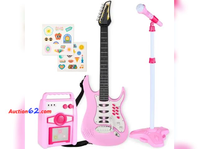 Lot 44-3145b - Pink - Kids Electric Guitar Toy Play Set w/ 6 Songs, Microphone, Amp - BCP Products SKY8605 - Ecommerce Return - See Pictures 2. E-Commerce ...