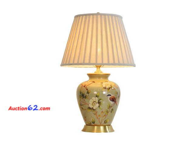 Lot 44-1871 - $159.99 Retail price - VYORO American Flower&amp;Bird Ceramic Table Lamp, Hand-Painted Chinoiserie Lamps, Fabric Lampshade Nightstand Lamp f...
