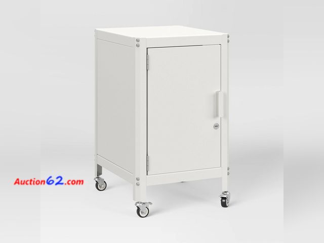 Lot 44-37a - $80 Retail price - Dorm Metal Rolling Locker Storage Cabinet with Lock Chalk White - Room Essentials Appears New, A basic inspection has bee...