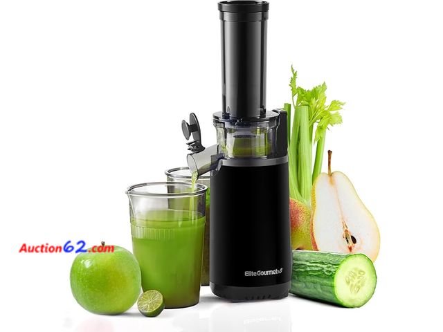 Lot 44-5289g - Elite Gourmet EJX600 Compact Small Space-Saving Masticating Slow Juicer Cold Press Juice Extractor, Nutrient and Vitamin Dense, BPA-Free Tri...