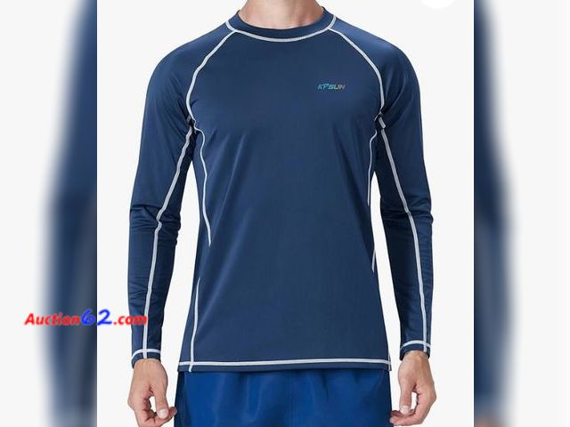 Lot 44-139g - KPSUN Mens Swim Shirt UPF 50+ Rash Guard Long Sleeve- Size Medium - (Stock Photo Shows Different Design)  Appears New, A basic inspection ha...