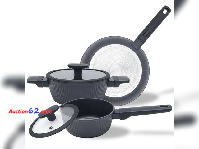 Lot 44-1124j - Jovire Nonstick Cookware Set Non Toxic, 3-Piece Pots and Pans Set, PFOA/PTFE Free, Induction Ready &amp; Dishwasher Safe, Ceramic Coating fo...