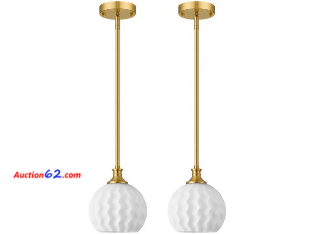 Lot 44-4050m - Karjearl Brushed Nickel Pendant Lights Kitchen Island, 7.3" 1-Light Modern Milk Glass Globe Light Fixtures with Adjustable Rods, Hanging Cei...