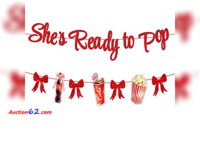 Lot 44-979m - Lot of 2 - She's Ready to Pop Banner, Retro Soda Fountain Baby Shower Decor DIY Assembly, Red Coquette Soda Pop Theme Gender Reveal Party Su...