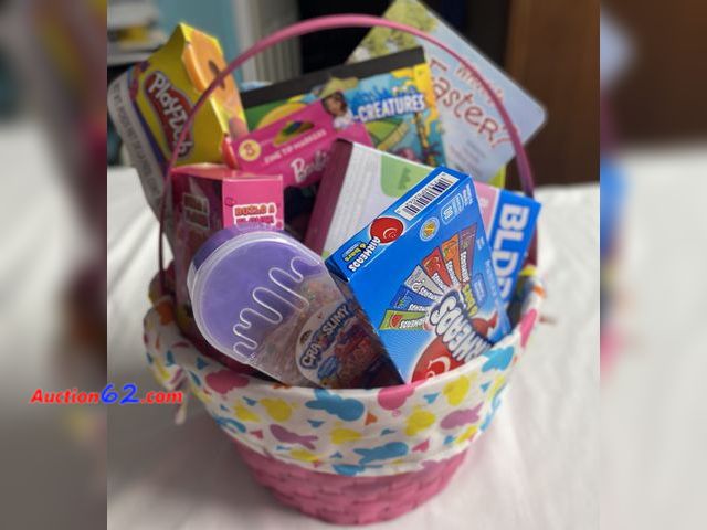 Lot 44-2126j - New. Approximately 6”height without handle and 11” W Easter basket. Paint your own stepping stone. Pack of 4 play-doh. What is Easter book. ...