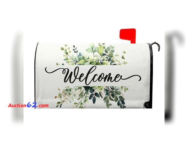 Lot 44-2612f - Welcome Mailbox Covers Magnetic Standard Size 25.5" X 21",Green Eucalyptus Leaf Wreath Mailbox Wraps Post Letter Box Cover for Holiday Garde...