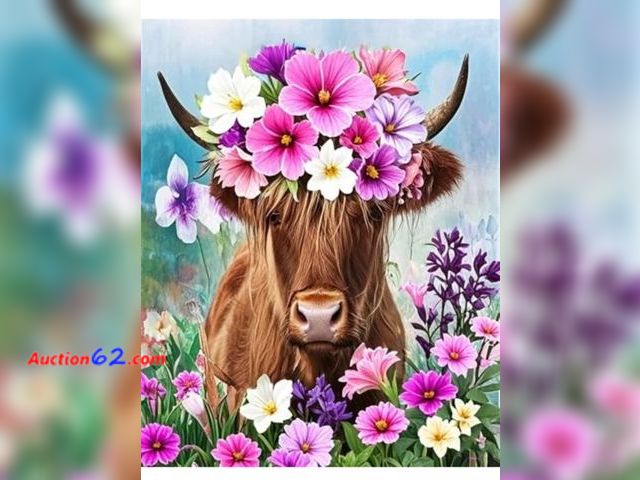 Lot 44-6522q - Xiyuekissu 12x16in Diamond Art Kit, Cow Flower Paint by Numbers for Adults with 5D Diamond Art Appears New, A basic inspection has been give...