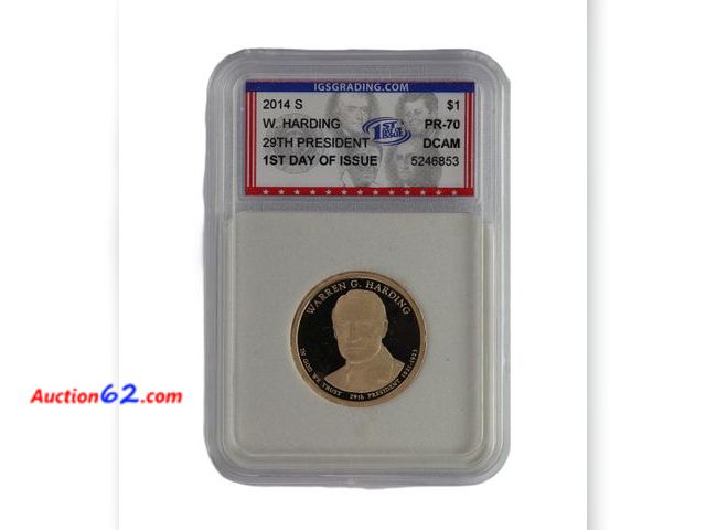 Lot 44-8347m - 2014-S WARREN HARDING PRESIDENTIAL DOLLAR PROOF GRADED PR-70 DCAM 1ST DAY OF ISSUE (PERFECT GRADE!) BY IGS.-NT