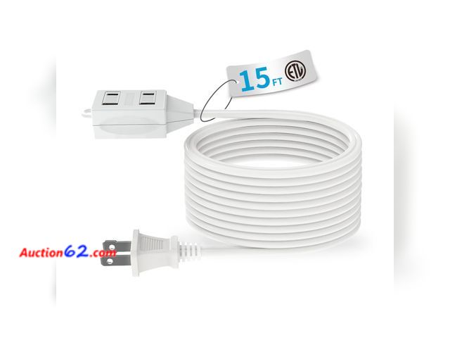 Lot 44-9009 - Lot of (3) TiFFCOFiO Indoor Extension Cord, 2 Prong 15 Feet Extension Cord, 3 Polarized Outlets with Safety Slide Windows,13A/1625W, 16 AWG,...
