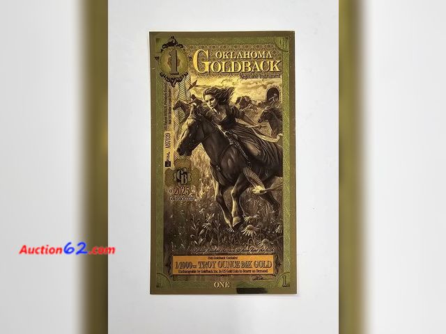 Lot 44-8342f - 1 OKLAHOMA GOLDBACK. CONTAINS 1/1000th OF A TROY OUNCE OF 24K GOLD. THESE ARE BEING USED AS REAL CURRENCY IN CERTAIN STATES AND THESE ARE TH...