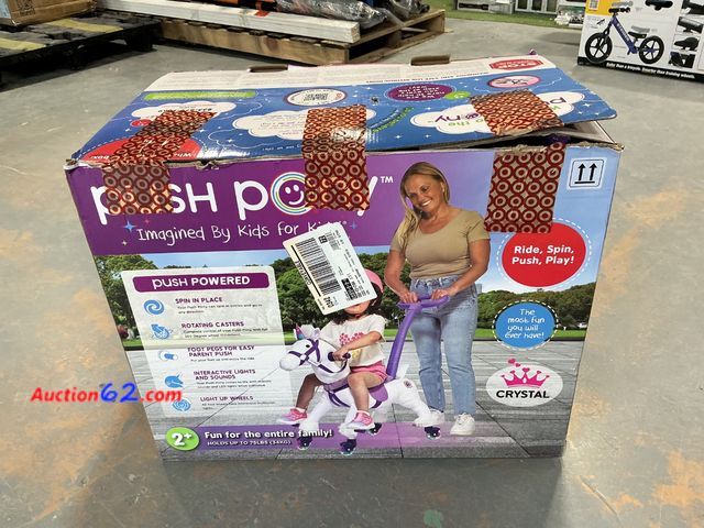 Lot 44-608j - $179 Retail price - Power Pony Push Riding Toy - Crystal: Steel Pedal &amp; Push, 3+ Years, 100 Lb Capacity
 Not Tested See All Photo's E-Co...