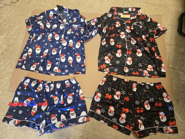 Lot 44-6527t - Size XL Ekouaer 2 Pack Christmas Pajama Sets for Women Silk Satin Pj Short Sleeve Button Down Sleepwear Top and Shorts Appears New, A basic ...