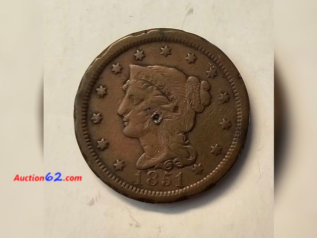 Lot 44-8317s - 1851 BRAIDED HAIR LARGE CENT. MINTED IN PHILADELPHIA.-NT