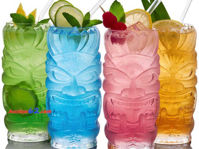 Lot 44-1501j - Tiki Warrior Cocktail Glass, 20 oz (4 color set) Not Tested See All Photo's Appears New, A basic inspection has been given to this item. Sol...