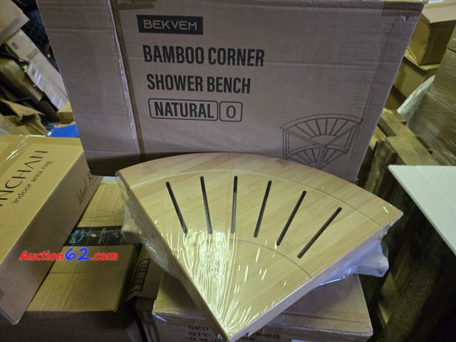 Lot 44-6975p - Bamboo Corner Bench for Inside Shower - Waterproof, Adjustable Feet, Storage Shelf - Small Stool for Shaving, Legs Foot Rest, Bathroom Bench...