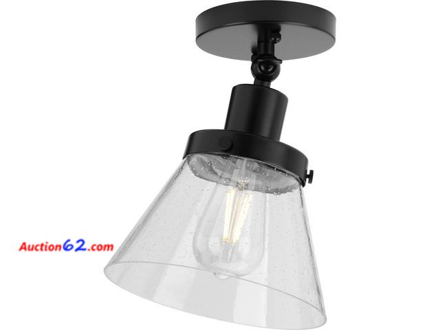 Lot 44-2692f - $89.99 Retail price - Progress Lighting Hinton Collection 1-Light Seeded Glass Matte Black Industrial Flush Mount Ceiling Light, 10.00x8.00x...