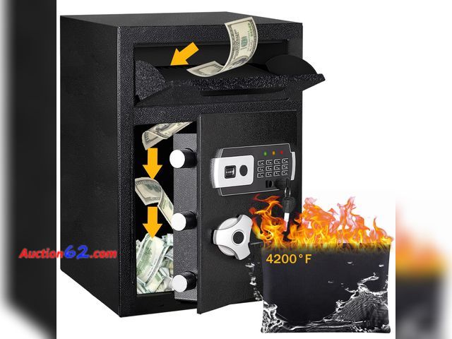 Lot 44-913 - $159.99 Retail price - 2.8 CUB Depository Drop Safe Fireproof, Front Drop Slot Lock Box with Digital Combination and Anti-Fishing, Silent De...