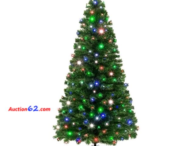 Lot 44-6984w - 6ft Pre-Lit Fiber Optic Pine Christmas Tree w/ Multicolor &amp; LED Lights Appears New, A basic inspection has been given to this item. Sold...