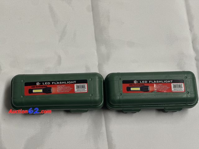 Lot 44-6132w - Set of 2 led flashlights, 400 lumens, usb rechargeable, water resistant, built in lantern #80108. New. Opened for photos. See All Photo's No...