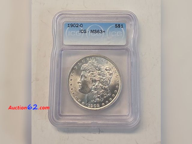 Lot 44-8306v - 1902-O LIBERTY HEAD MORGAN 90% SILVER DOLLAR GRADED MS63+ (MINT STATE) BY ICG. MINTED IN NEW ORLEANS. REAL NICE COIN!-NT