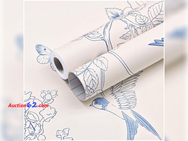 Lot 44-1551e - Peel and Stick Wallpaper Cream White and Blue Floral Wallpaper Vintage Contact Paper 17.3''×118'' Self Adhesive Wall Paper Removable Boho Wa...