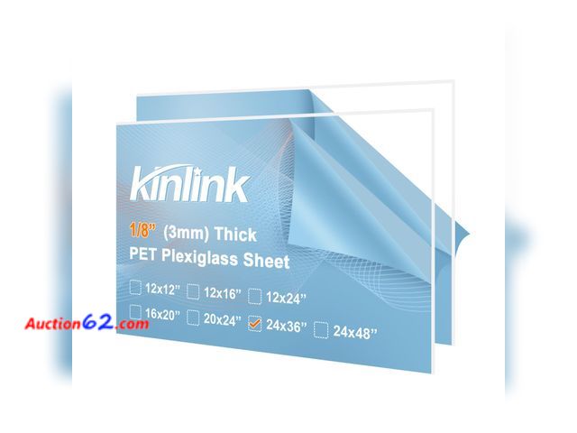 Lot 44-581e - KINLINK 24x36 Plexiglass Sheets 1/8 inch Thick, 3mm Clear PET Large Acrylic Sheets Plastic Sheet for DIY Project, Craft, Table top, Picture ...