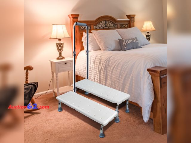 Lot 44-874 - $159.95 Retail price - Aliseniors Extra Wide 2 Step Stool with Handle for Elderly, Heavy Duty Bariatric Bedside Steps for High Beds, Dual An...