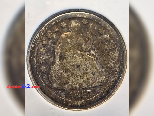 Lot 44-8335w - 1857 SEATED LIBERTY 90% SILVER DIME. MINTED IN PHILADELPHIA.-NT