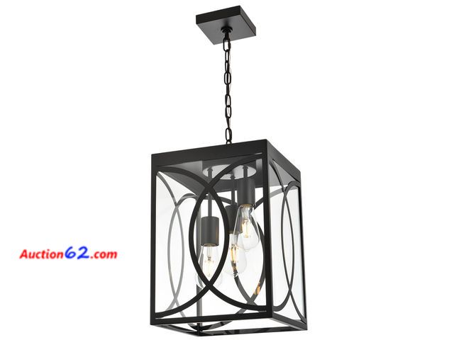 Lot 44-1168o - $152.99 Retail price - WINSHEN Outdoor Pendant Light Fixture, 3-Light Black Large Exterior Hanging Lantern with Clear Glass, Metal Outdoor C...