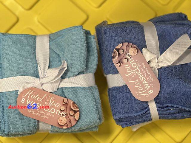 Lot 44-7534b - 2 packs of 8 washcloths all colors are shown. See photos. New Hotel spa 12x12 microfiber. 5. Not Tested 13. Never opened, Factory Sealed