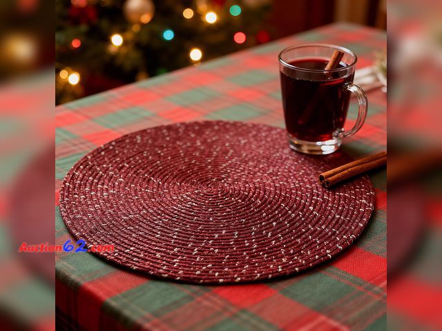 Lot 44-552m - Lot of 2 - Youyi Round Placemats Set of 6, 15 inch Woven Braided Place Mats Washable Non-Slip Kitchen Table Mats for Dining, Burgundy (with ...