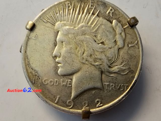 Lot 44-8314s - 1922 LIBERTY HEAD 90% SILVER PEACE DOLLAR THAT IS A MONEY CLIP!-NT