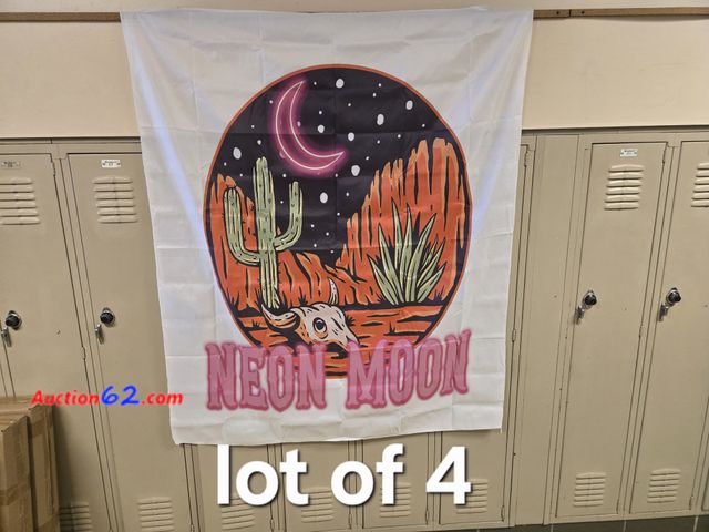 Lot 44-6507k - Lot of 4 Knibeo Cute Western Wall Tapestry - Neon Moon, 50x60 Inch Multicolor Appears New, A basic inspection has been given to this item. S...