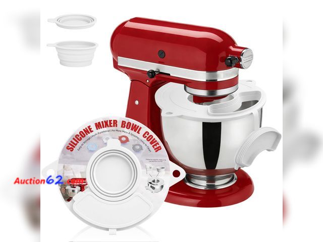Lot 44-2754f - Silicone Pouring Shield for KitchenAid Stand Mixer 4.5-5 QT, Upgrade 2-in-1 Splash Guard &amp; Bowl Cover with Integrated Pouring Chute, Dus...