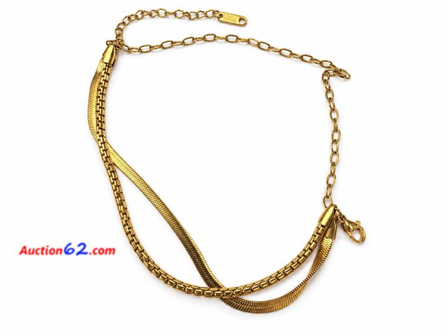 Lot 44-6002n - This is a gold colored snake and herringbone chain Y-drop lariat necklace. Stamped S.Steel. Appears New, A basic inspection has been given t...