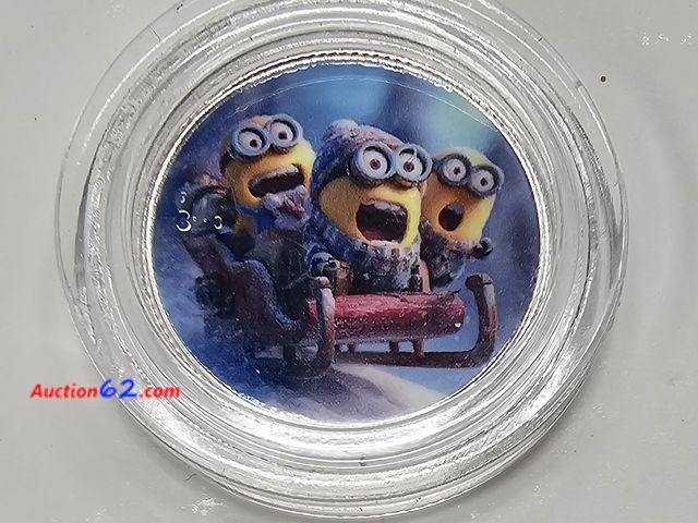 Lot 44-8358f - ONE GRAM .999 FINE PURE SILVER COLORIZED ROUND WTH MINIONS FROM "DESPICABLE ME"-NT