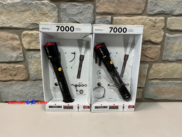 Lot 44-1543b - Lot of (2) Infinity X1 7000L Dual Power Rechargeable Flashlight,7000 Lumen CREE LED with Adjustable Focus and Heat Lock See All Photo's E-Co...