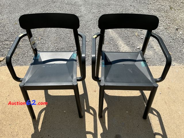 Lot 44-279e - Lot of (2) Elba Outdoor Patio Stack Dining Chair Black - Room Essentials™ E-Commerce Return, A basic inspection has been given to this item....