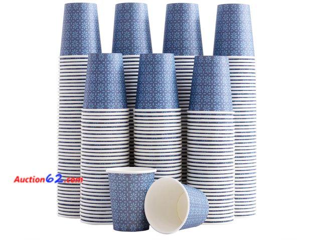 Lot 44-1798 - 300 Pack Paper Cups 8 oz, Disposable Hot/Cold Beverage Drinking Cups, 8 OZ Paper Coffee Cups, Navy Floral Coffee Cups for Party, Picnic, Tra...