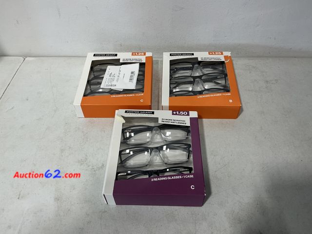 Lot 44-586j - Foster Grant Reading Glasses 3-Packs +1.25 &amp; +1.50 Used See All Photo's