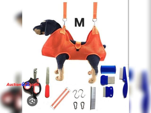Lot 44-6525r - kinla Dog Grooming Hammock with Flea Comb and Dog Nail Clipper, Pet Dog Grooming Hammock Harness with Cat Nail Clipper, Nail File and Dog Br...
