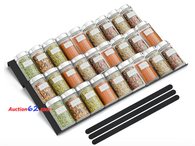 Lot 44-6898b - Spice Drawer Organizer, 9PCS Space Aluminium Spice Rack Drawer for Kitchen, Expandable From 8" to 23" Seasoning Jars Drawers Insert, Slanted...