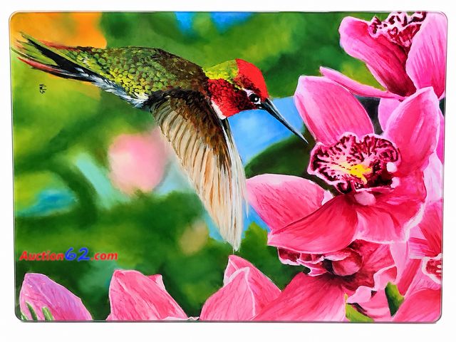 Lot 44-6112m - Tempered Glass Cutting Board, Hummingbird Appears New, A basic inspection has been given to this item. Sold AS-IS. See All Photo's Not Teste...