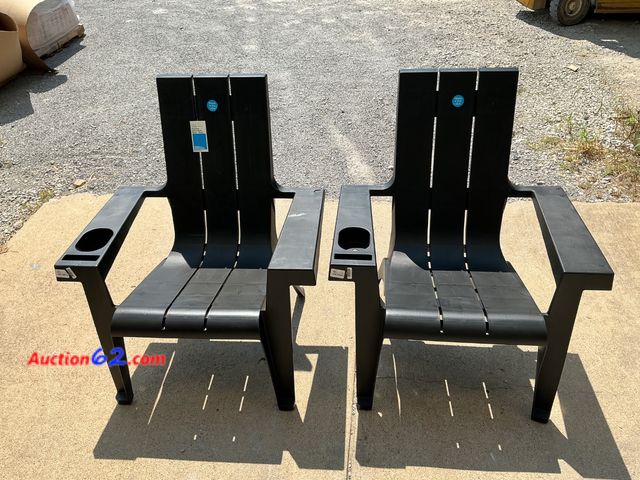 Lot 44-276e - $150 Retail price - Set of 2 Black Adirondack Chairs with Cup Holders See All Photo's E-Commerce Return, A basic inspection has been given t...